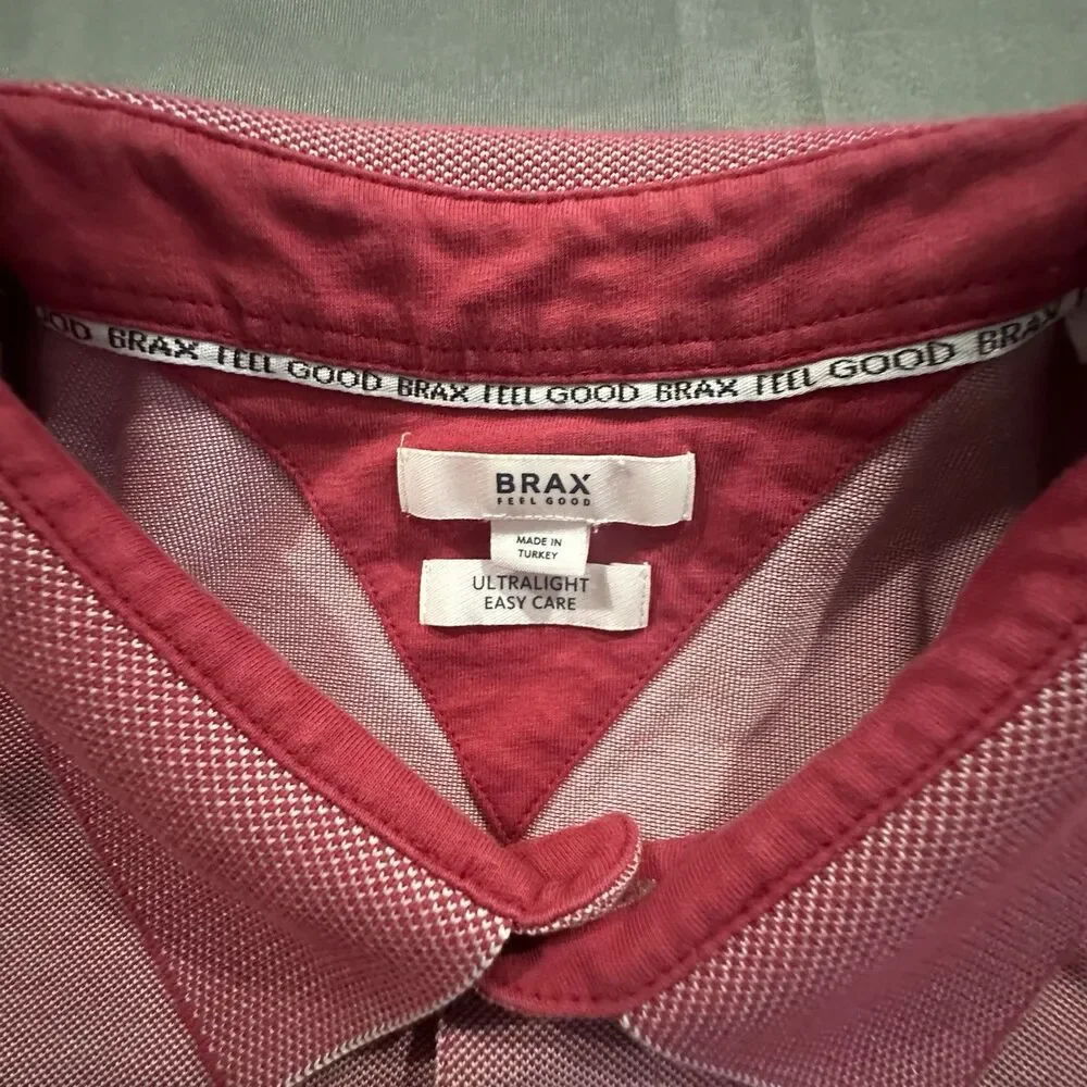 Brax Shirt Mens Large Ultralight Polo Short Sleeve Red Button Golf Feel Good